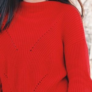 LOFT Bell Sleeve Holiday Red Mockneck Sweater